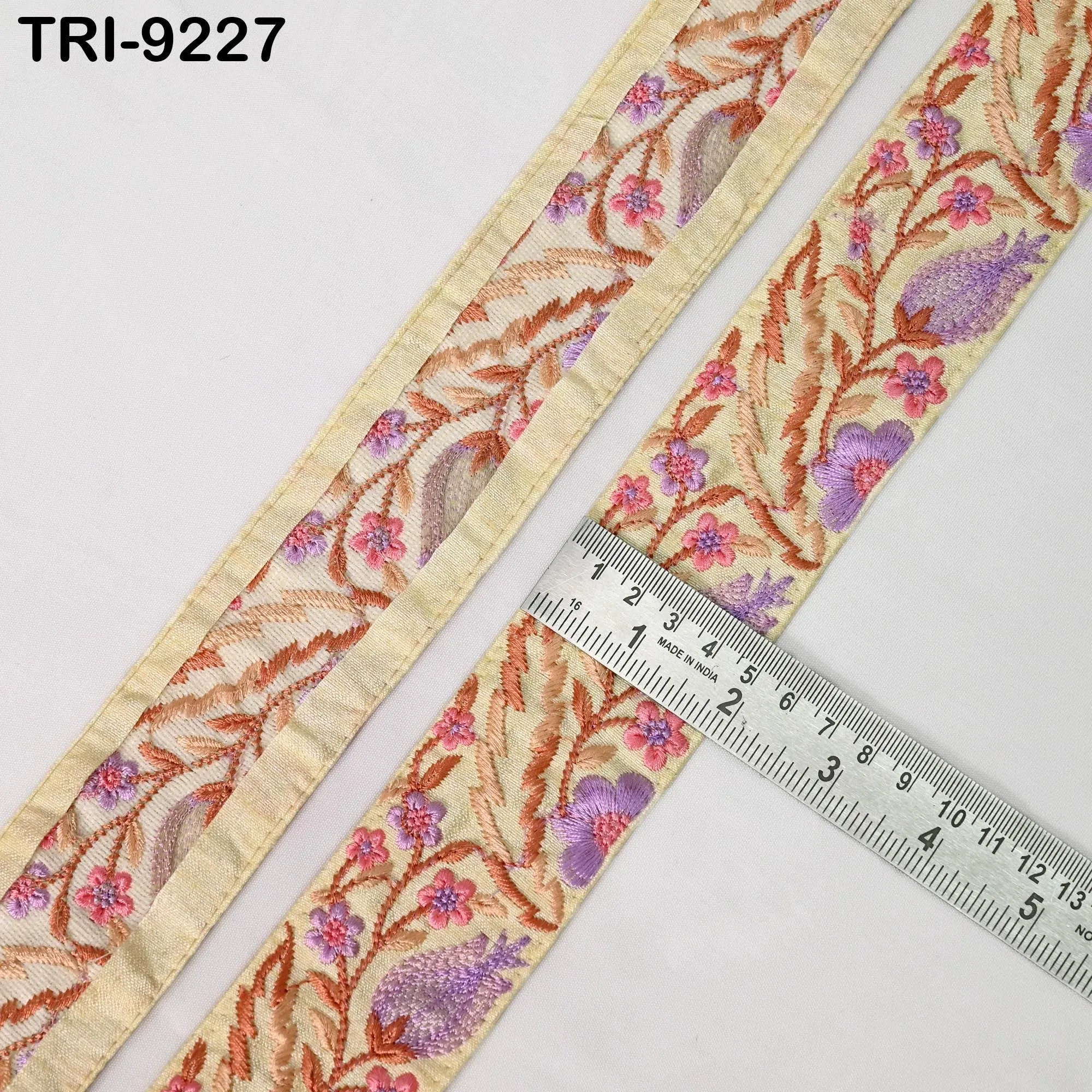 9 Yard Embroidery Ribbon 5cm Trim Sari Border DIY Crafting Indian Embroidered Lampshades Regency Reticules, Victorian Handbags Junk Journals