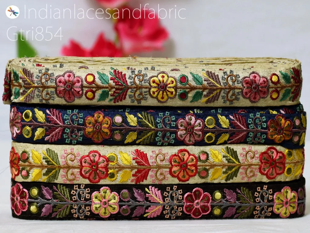 9 Yard Indian Embroidered 25 mm Fabric Trim Gift Wrapping Ribbons Sari Embellishment Sewing DIY Crafting Border Embroidery Lace Home Decor