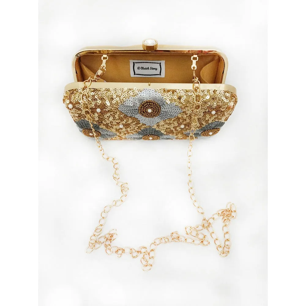A Clutch Story Shimmer Flower Hand Embroidered Clutch