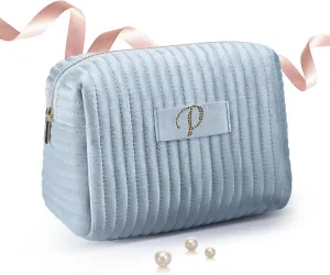 A-Z Monogrammed Gifts with Diamonds for Women Practica,Birthday Gifts for Women Mom,Wedding Favors,Custom Makeup Baglarge Cosmetic Bags,Travel Toiletry Bag Essentials,Personalised Bridesmaid(Blue P)