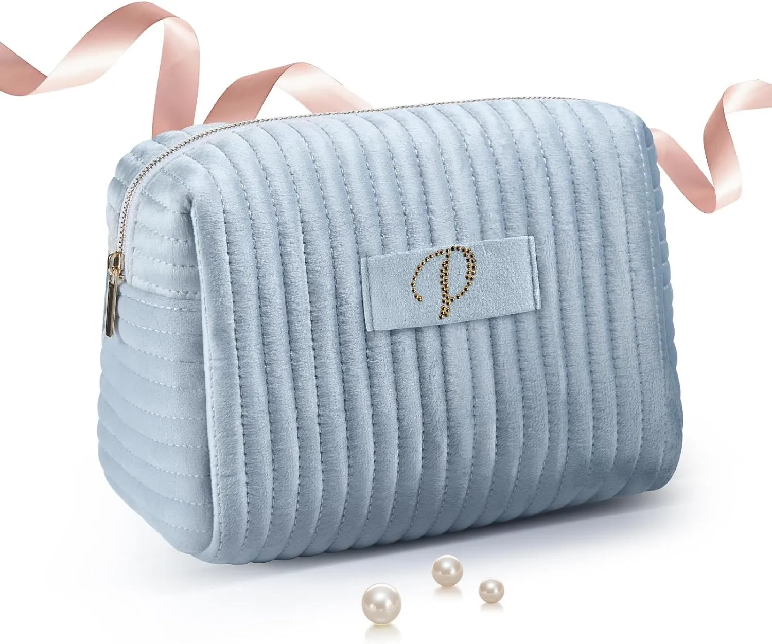 A-Z Monogrammed Gifts with Diamonds for Women Practica,Birthday Gifts for Women Mom,Wedding Favors,Custom Makeup Baglarge Cosmetic Bags,Travel Toiletry Bag Essentials,Personalised Bridesmaid(Blue P)