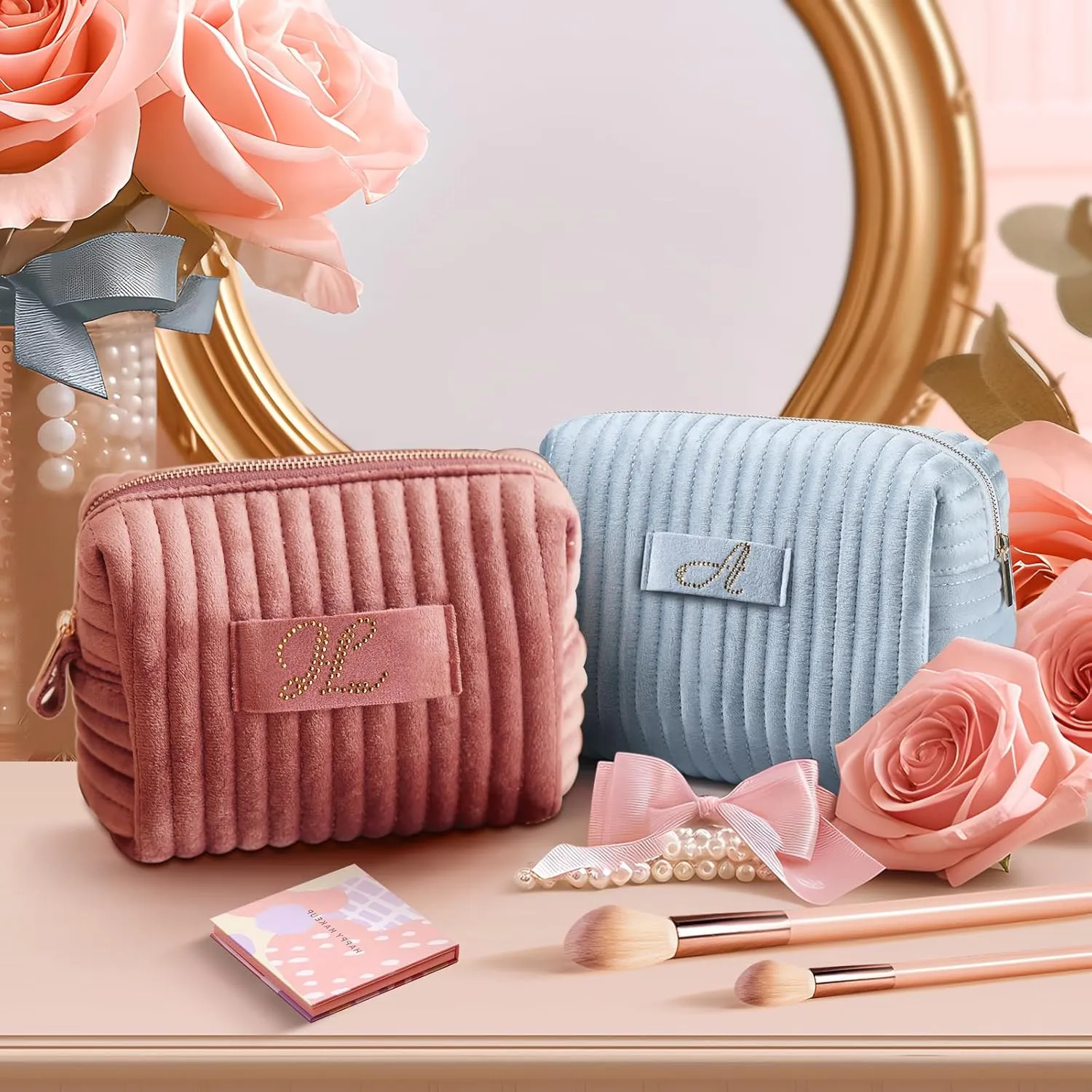 A-Z Monogrammed Gifts with Diamonds for Women Practica,Birthday Gifts for Women Mom,Wedding Favors,Custom Makeup Baglarge Cosmetic Bags,Travel Toiletry Bag Essentials,Personalised Bridesmaid(Blue P)