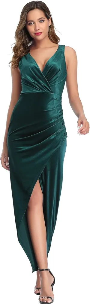 Ababalaya Women's Luxurious Velvet Long Bridesmaid Dresses Formal Dresses for Winter/Fall Wedding