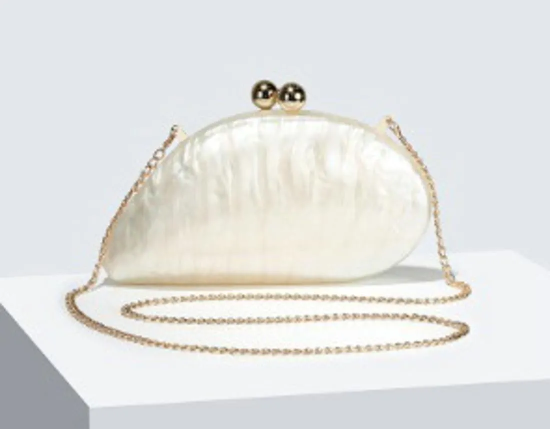 Acrylic Pearl Clutch Purses Women Shell-shaped Evening Handbag Evening Clutch Bag with Chain for Prom Wedding Party