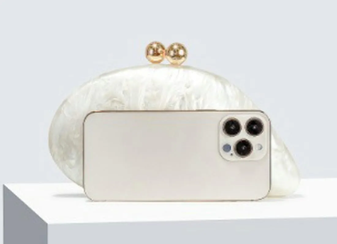 Acrylic Pearl Clutch Purses Women Shell-shaped Evening Handbag Evening Clutch Bag with Chain for Prom Wedding Party