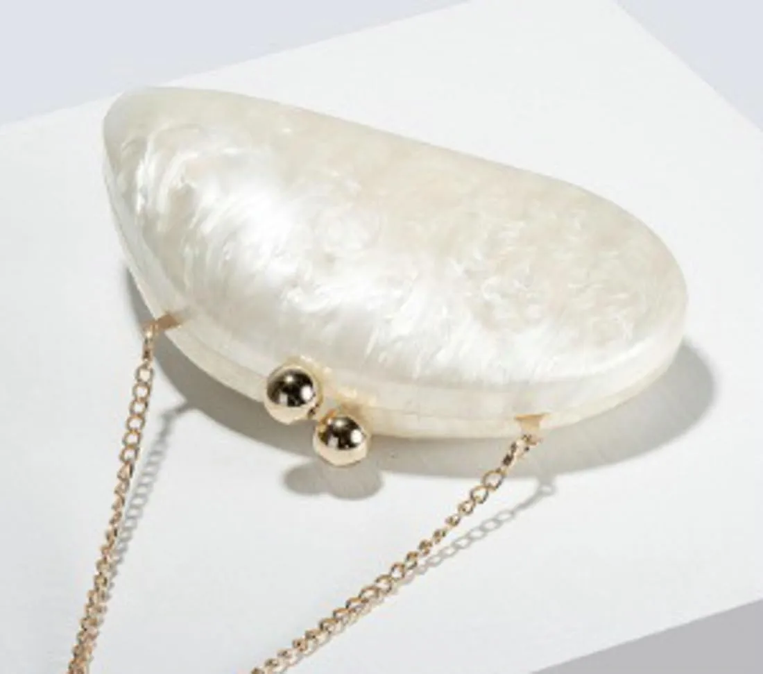 Acrylic Pearl Clutch Purses Women Shell-shaped Evening Handbag Evening Clutch Bag with Chain for Prom Wedding Party