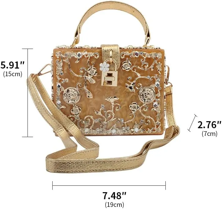 Acrylic Purse Clutch Bags Perspex Carved Bag Evening Handbags for Women Crystal Crossbody Shoulder Purse Wedding