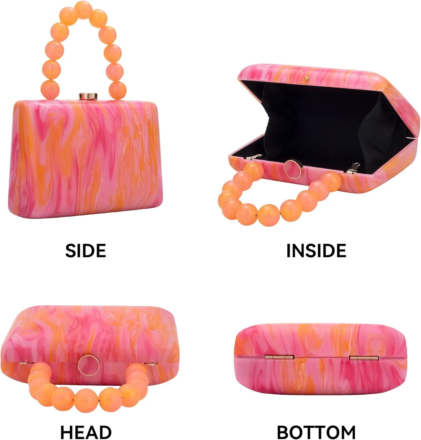 Acrylic Purses Evening Clutch Bag Marbling Handbags for Women Cross Body Bag with Pearl Chain Formal Wedding Prom Party
