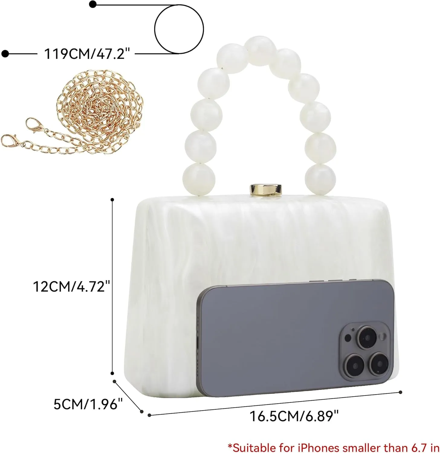 Acrylic Purses Evening Clutch Bag Marbling Handbags for Women Cross Body Bag with Pearl Chain Formal Wedding Prom Party
