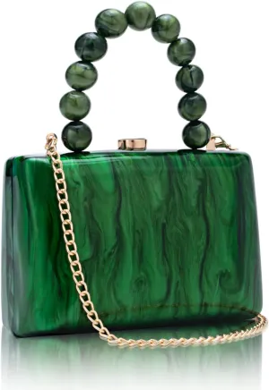 Acrylic Purses Evening Clutch Bag Marbling Handbags for Women Cross Body Bag with Pearl Chain Formal Wedding Prom Party