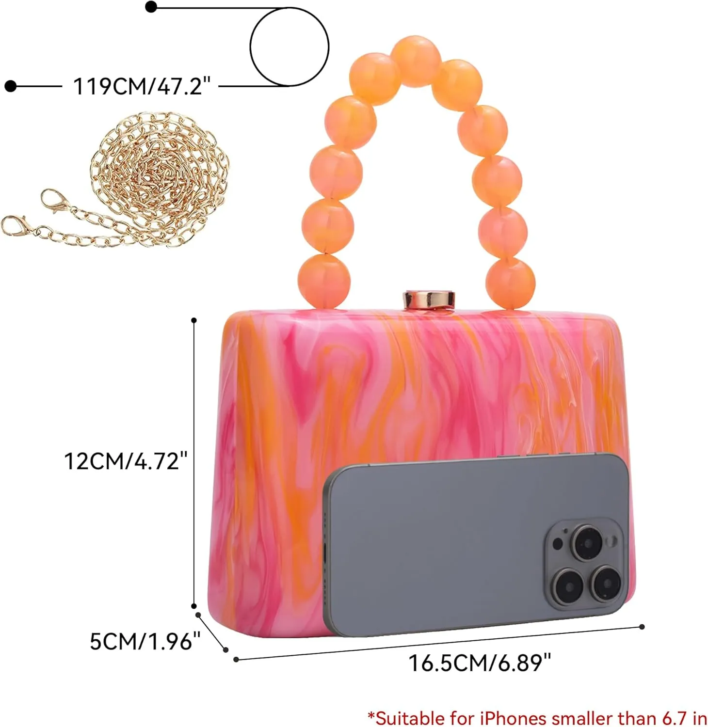 Acrylic Purses Evening Clutch Bag Marbling Handbags for Women Cross Body Bag with Pearl Chain Formal Wedding Prom Party