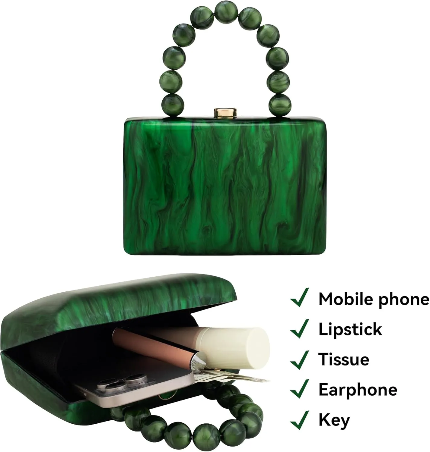Acrylic Purses Evening Clutch Bag Marbling Handbags for Women Cross Body Bag with Pearl Chain Formal Wedding Prom Party
