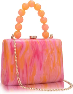 Acrylic Purses Evening Clutch Bag Marbling Handbags for Women Cross Body Bag with Pearl Chain Formal Wedding Prom Party