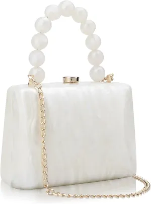 Acrylic Purses Evening Clutch Bag Marbling Handbags for Women Cross Body Bag with Pearl Chain Formal Wedding Prom Party