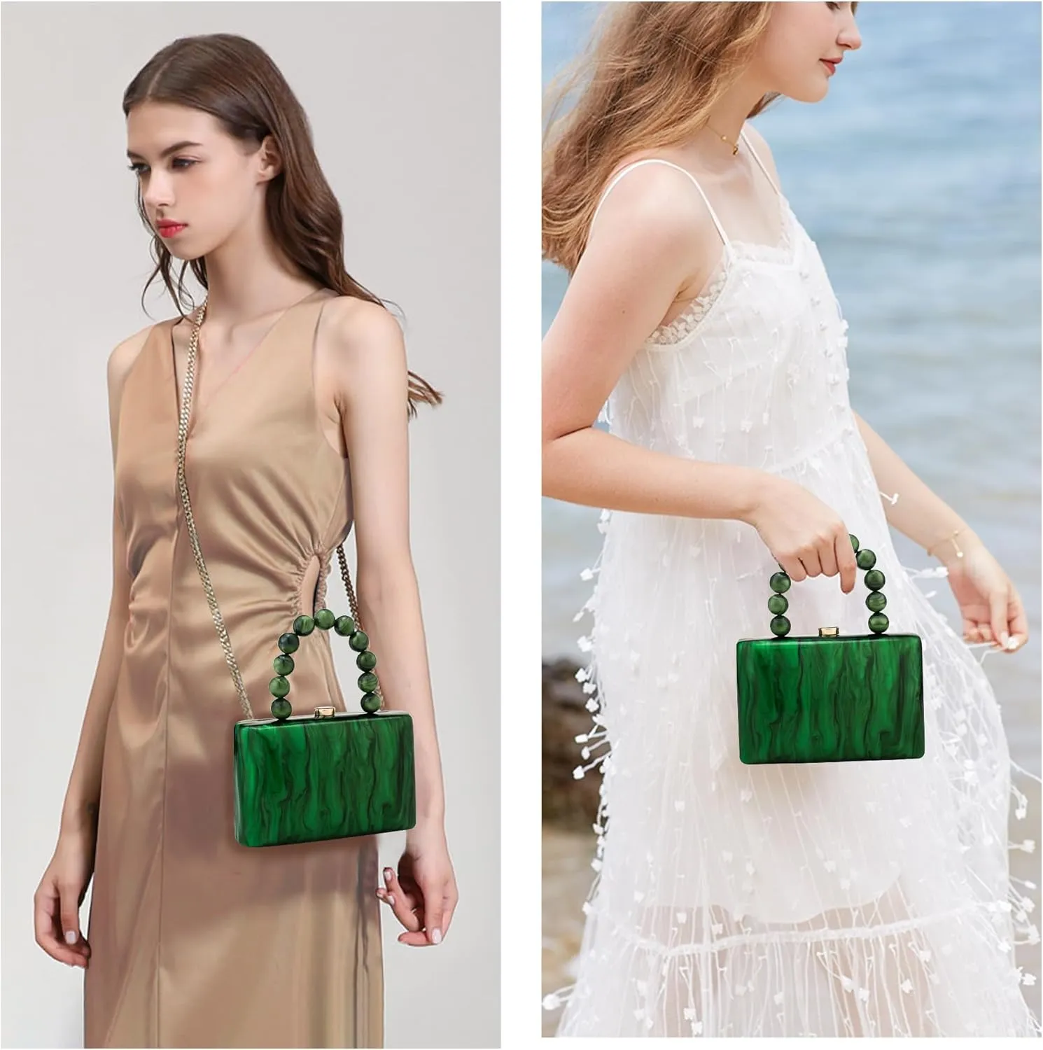 Acrylic Purses Evening Clutch Bag Marbling Handbags for Women Cross Body Bag with Pearl Chain Formal Wedding Prom Party