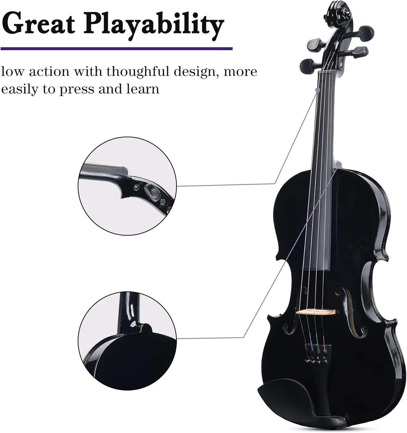ADM Acoustic Violin for Kids Beginners,1/4 Size Acoustic Violin Fiddle for Teens Students Violin Starter Kit with Hard Case, Rosin, Shoulder Rest, Bow, Violin Music Stand and Strings,Black