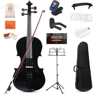 ADM Acoustic Violin for Kids Beginners,1/4 Size Acoustic Violin Fiddle for Teens Students Violin Starter Kit with Hard Case, Rosin, Shoulder Rest, Bow, Violin Music Stand and Strings,Black