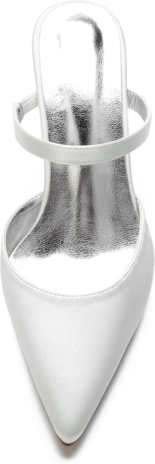 ADMLZQQ Women Pointed Toe High Heel Pumps Satin Slip on Wedding Bridal Evening Party Dress Shoes