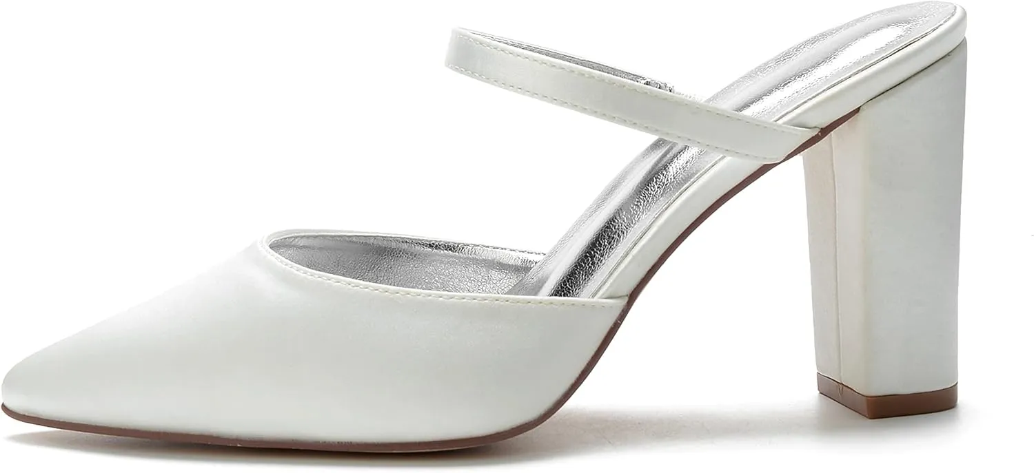 ADMLZQQ Women Pointed Toe High Heel Pumps Satin Slip on Wedding Bridal Evening Party Dress Shoes