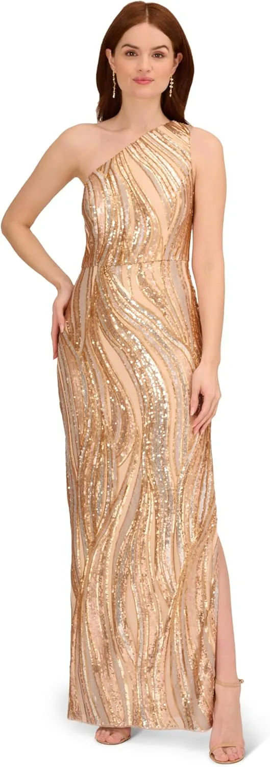 Adrianna Papell Women's Sequin One Shoulder Gown