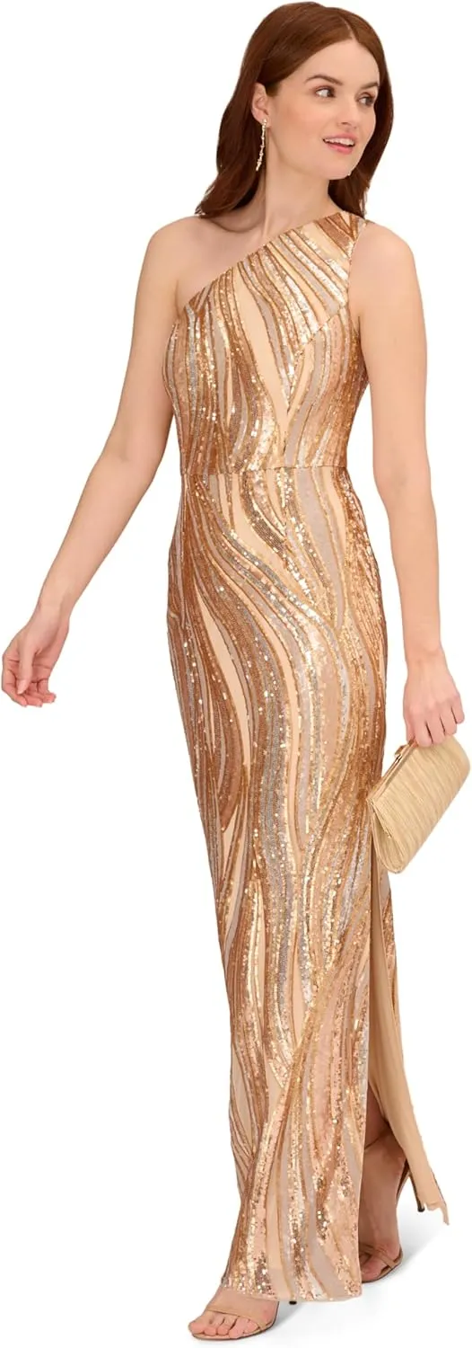 Adrianna Papell Women's Sequin One Shoulder Gown