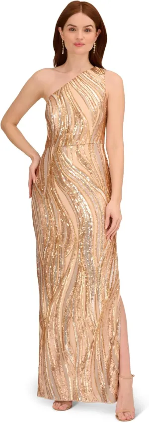 Adrianna Papell Women's Sequin One Shoulder Gown
