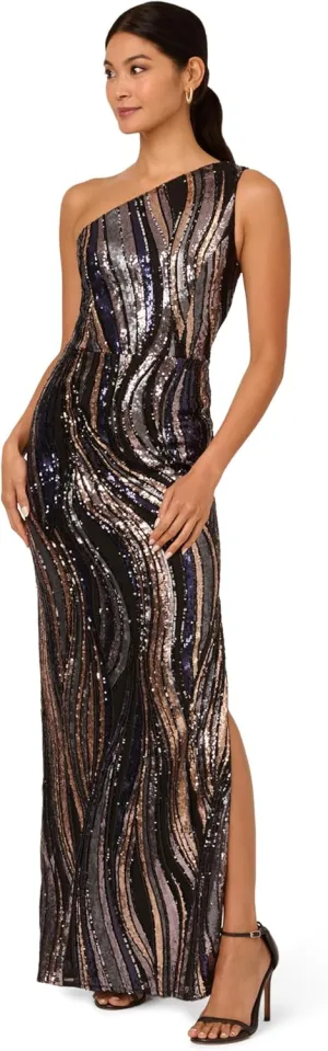 Adrianna Papell Women's Sequin One Shoulder Gown