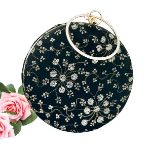 AESTHETIC BLACK SEQUINED ROUND PARTY CLUTCH