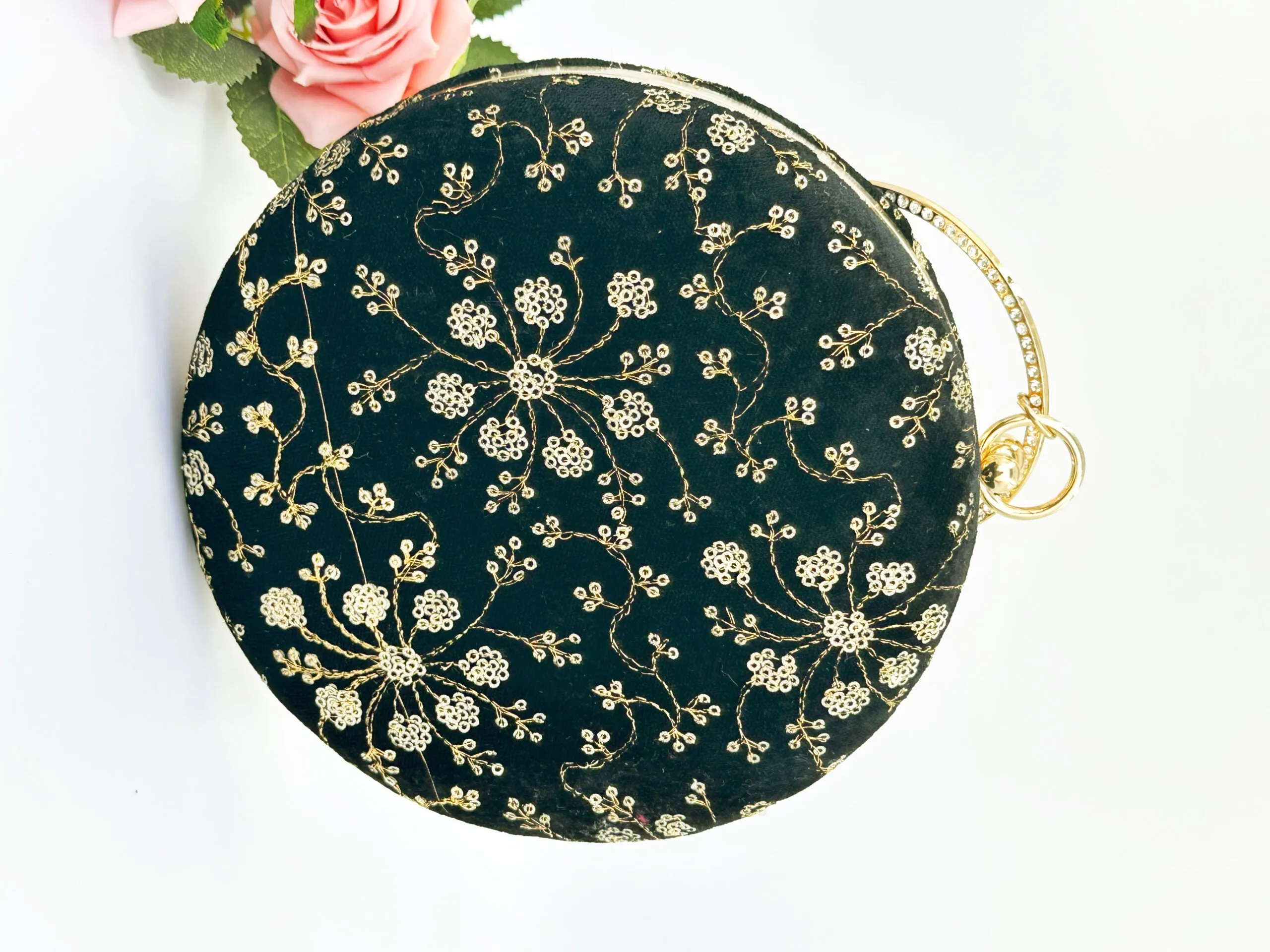 AESTHETIC BLACK SEQUINED ROUND PARTY CLUTCH