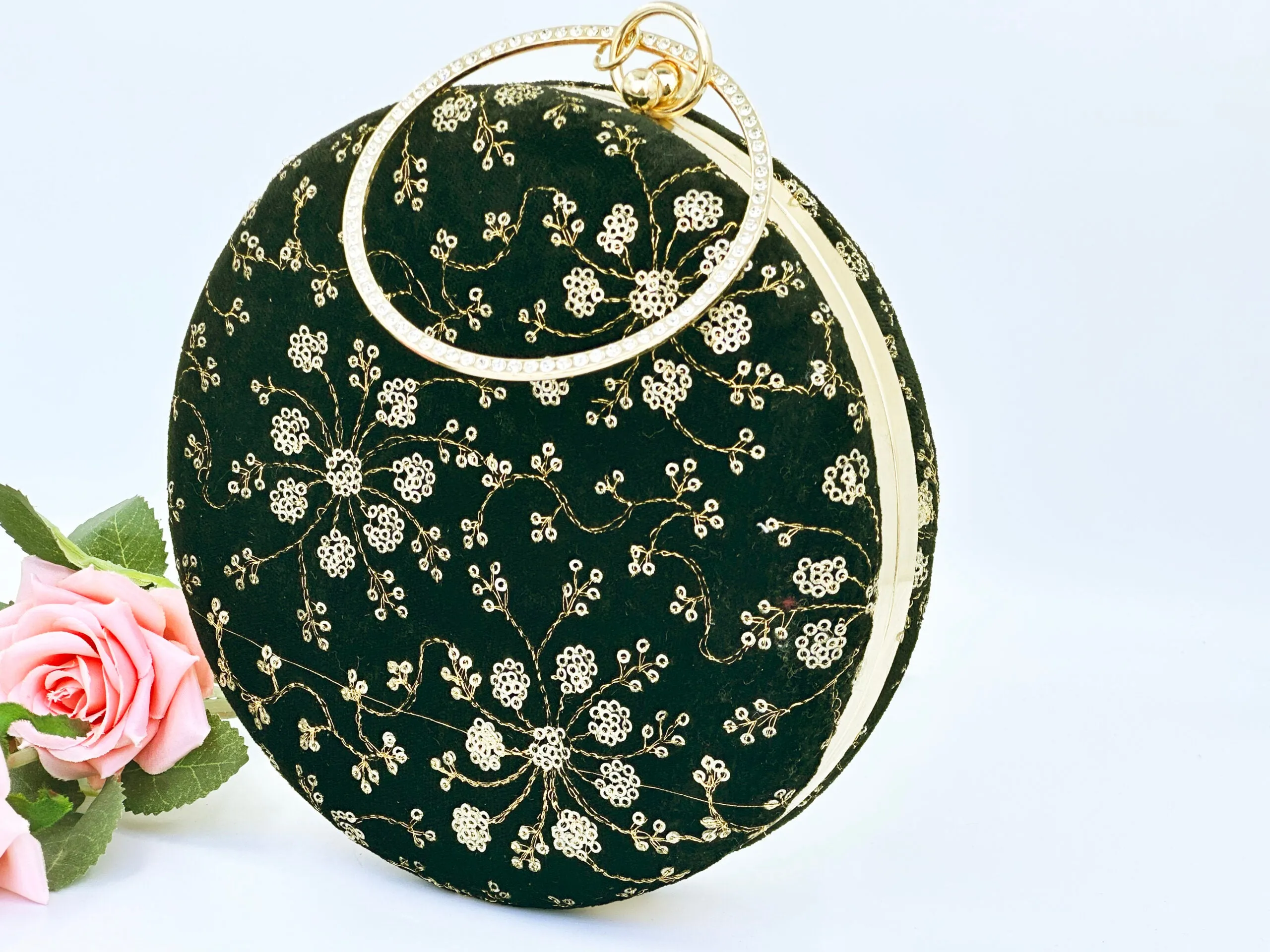 AESTHETIC BLACK SEQUINED ROUND PARTY CLUTCH
