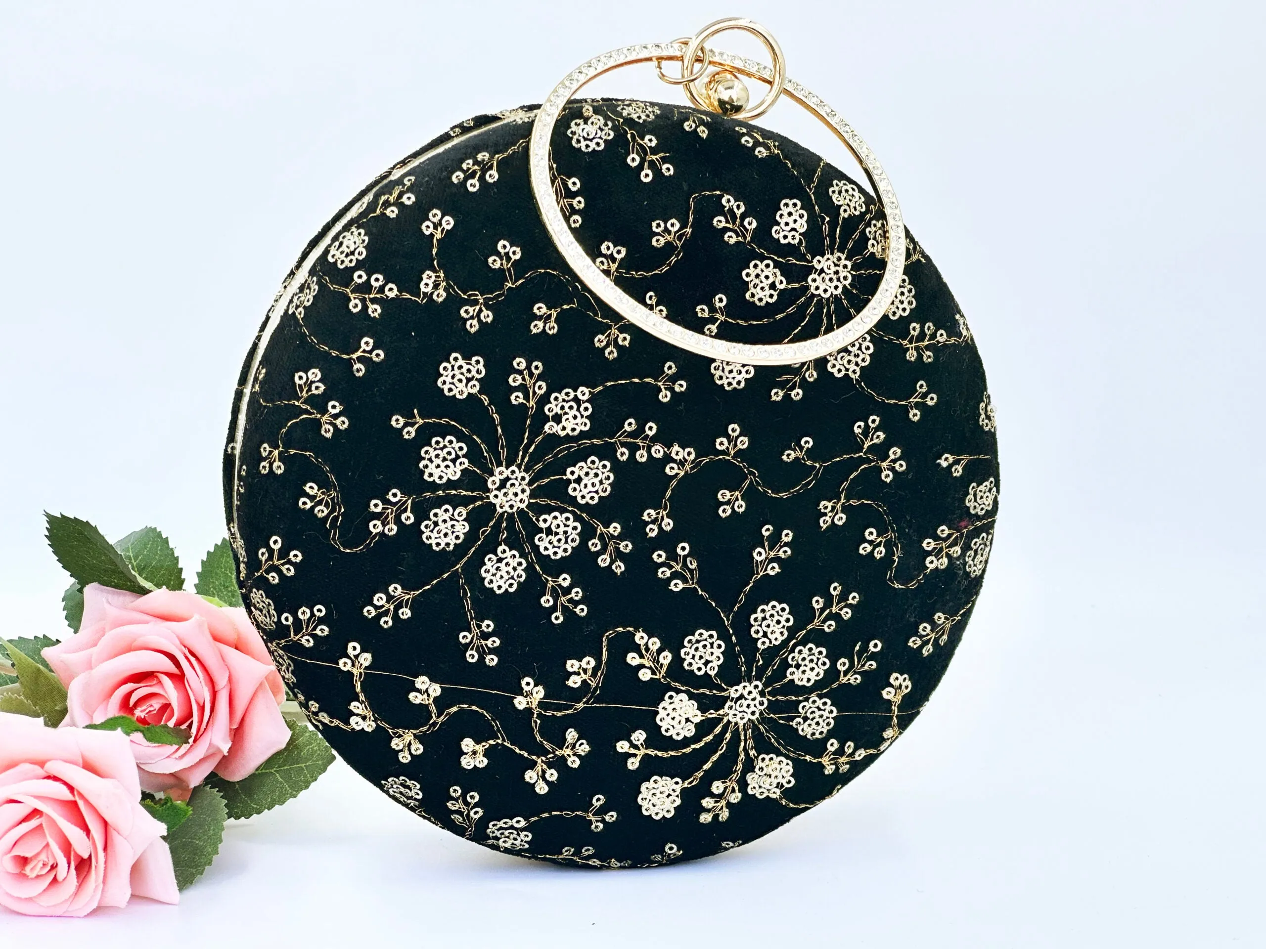 AESTHETIC BLACK SEQUINED ROUND PARTY CLUTCH