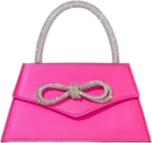 AFB Women's Rhinestone Bow Satin Handbags Evening Clutch Purses Shoulder Crossbody Bag for Party Wedding Prom