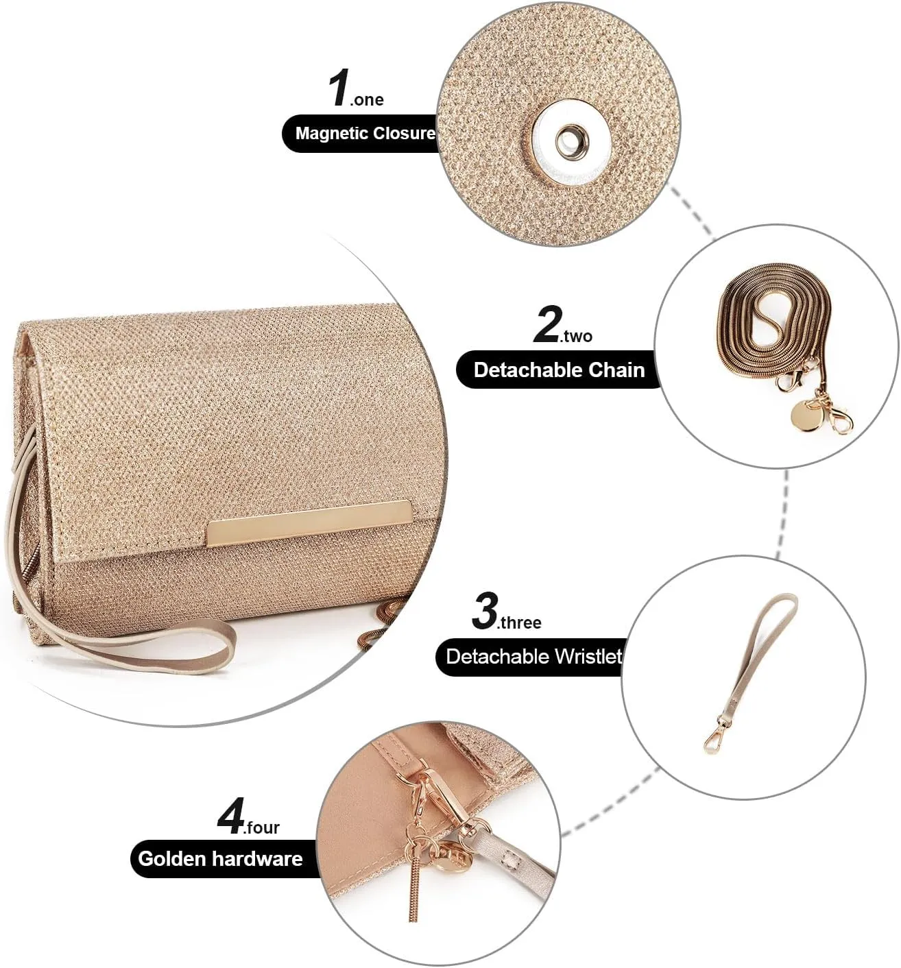 AFKOMST Small Clutch Purses for Women Formal Evening Bag Crossbody and Wristlet Handbags for Party Prom Cocktail Wedding