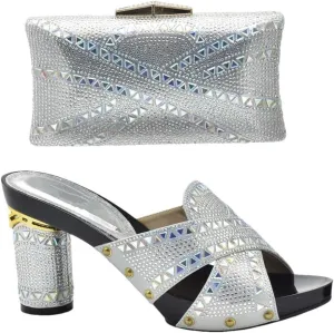 African Inspired Rhinestone Wedding Shoes Set with Crystal Clutch Bag Womens Luxury Banquet Party Heels