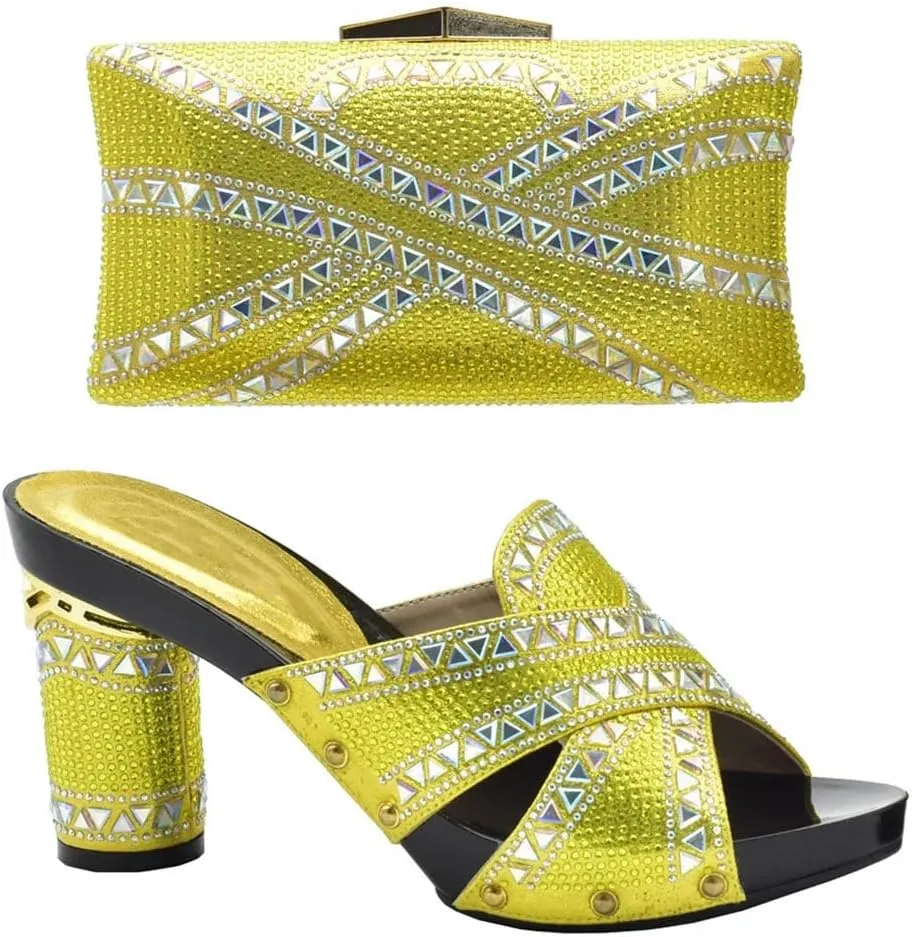 African Inspired Rhinestone Wedding Shoes Set with Crystal Clutch Bag Womens Luxury Banquet Party Heels