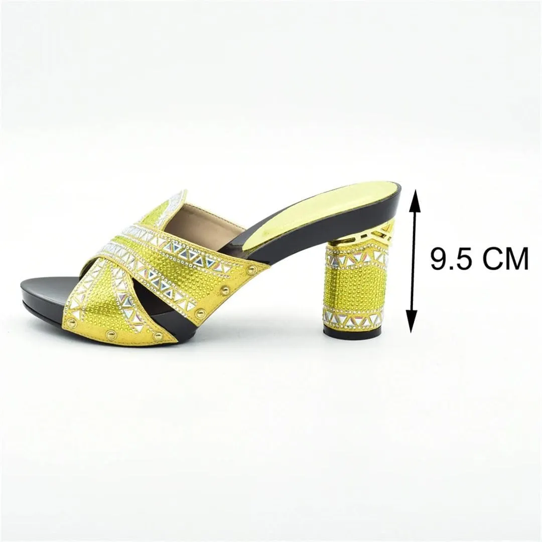 African Inspired Rhinestone Wedding Shoes Set with Crystal Clutch Bag Womens Luxury Banquet Party Heels