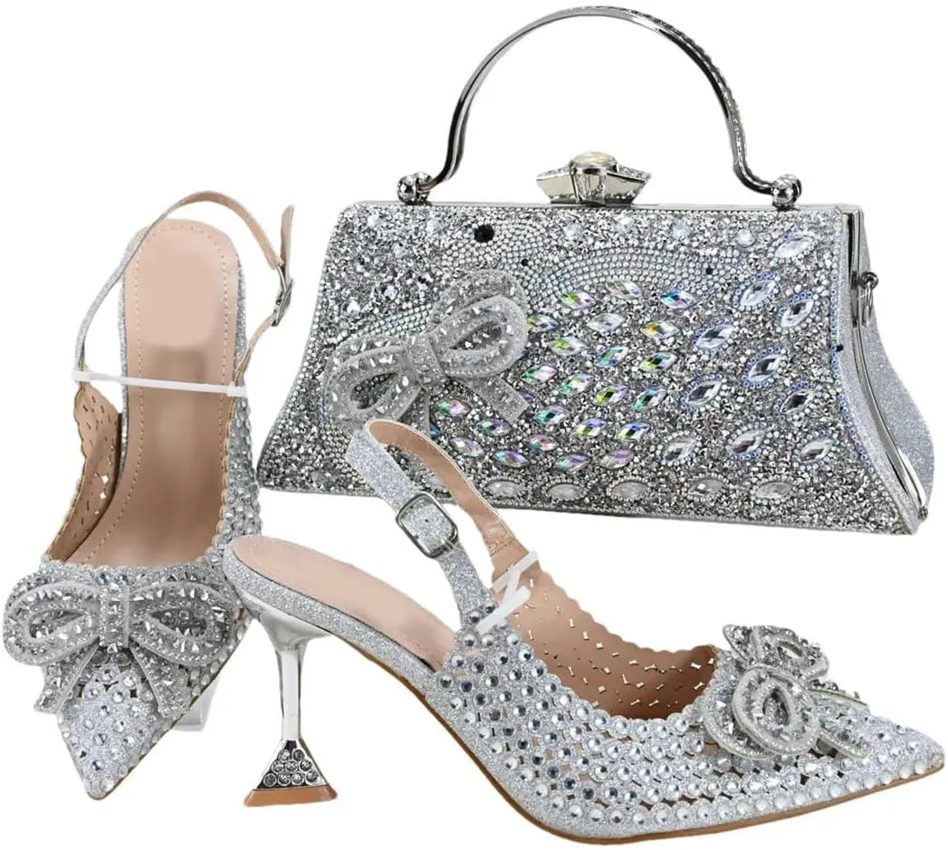 African Italian Collaborative Design Bridal Heels Crystal Clutch Rhinestone Details