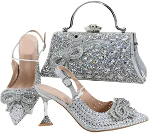African Italian Collaborative Design Bridal Heels Crystal Clutch Rhinestone Details