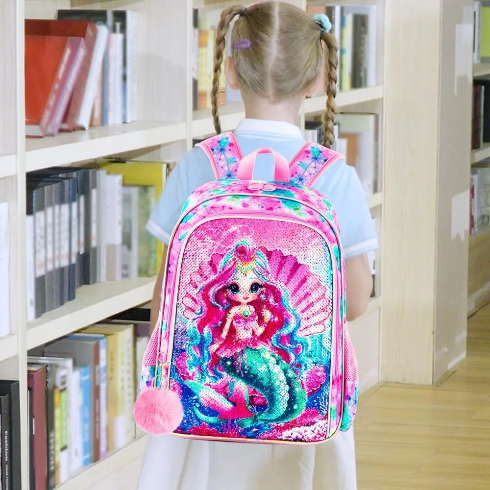 AGSDON 3PCS Backpacks for Kids, 16" Little Kid Preschool School Bookbag and Lunch Box - Unicorn/Mermaid/Flamingo/Dinosaur