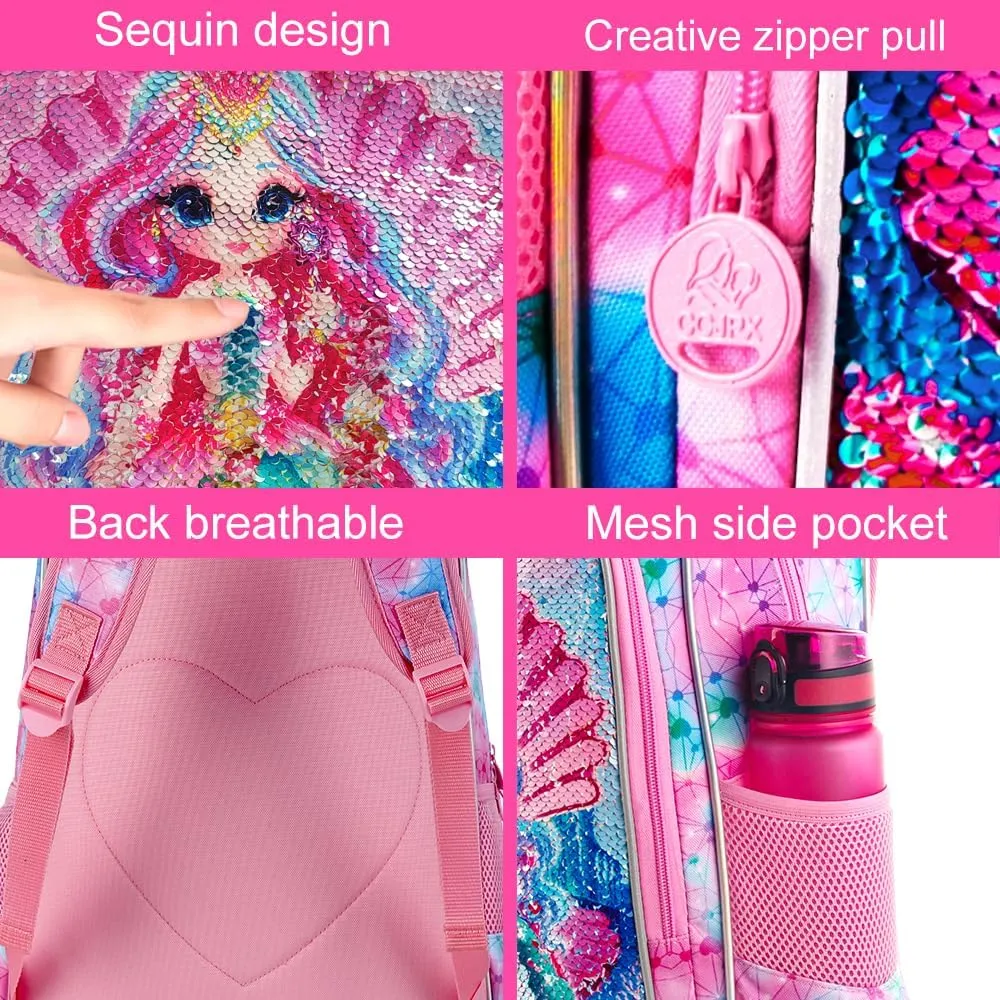 AGSDON 3PCS Backpacks for Kids, 16" Little Kid Preschool School Bookbag and Lunch Box - Unicorn/Mermaid/Flamingo/Dinosaur