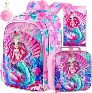 AGSDON 3PCS Backpacks for Kids, 16" Little Kid Preschool School Bookbag and Lunch Box - Unicorn/Mermaid/Flamingo/Dinosaur