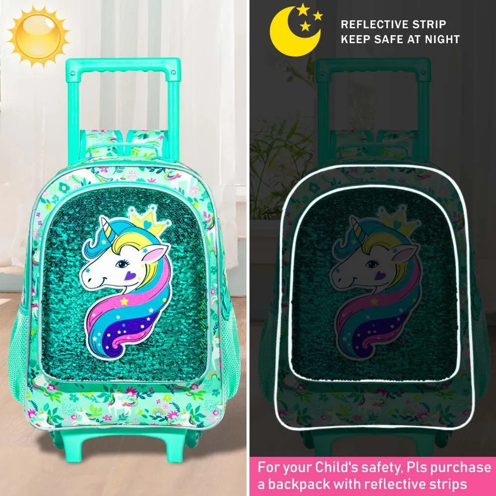 AGSDON 3PCS Rolling Backpack for Girls Boys, Kids Roller Wheels Bookbag, Wheeled School Bag with Lunch Bag
