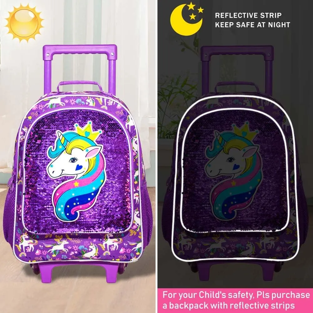 AGSDON 3PCS Rolling Backpack for Girls Boys, Kids Roller Wheels Bookbag, Wheeled School Bag with Lunch Bag