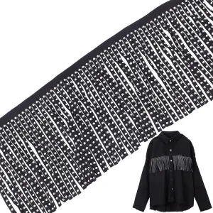AHANDMAKER 4 Yards 5.5 Inches Faux Suede Fringe Trim, Rivet Leather Fringe Trim, Leather Tassel Fringe Lace Ribbon for DIY Sewing Craft Garment Handbag Hem Accessories (Black)