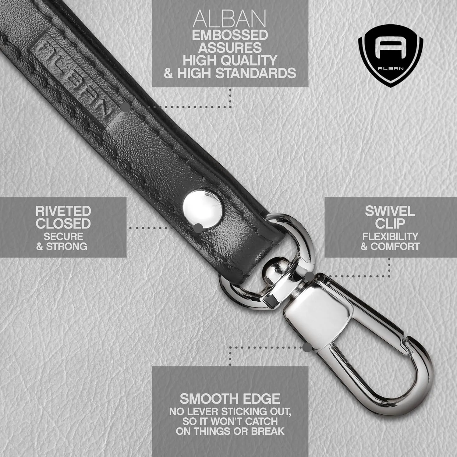 Alban Leather Wrist Strap for Wallet, Clutch, Keys, Wristlet Purse, Keychain for Women and Men