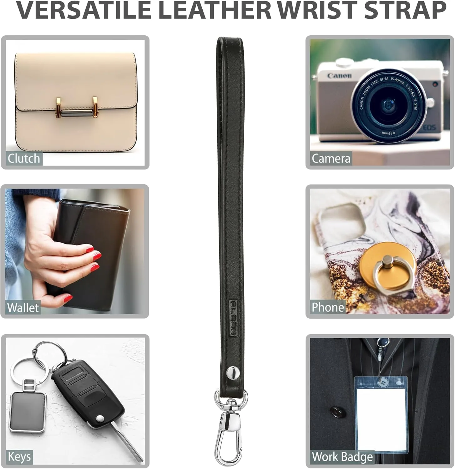 Alban Leather Wrist Strap for Wallet, Clutch, Keys, Wristlet Purse, Keychain for Women and Men