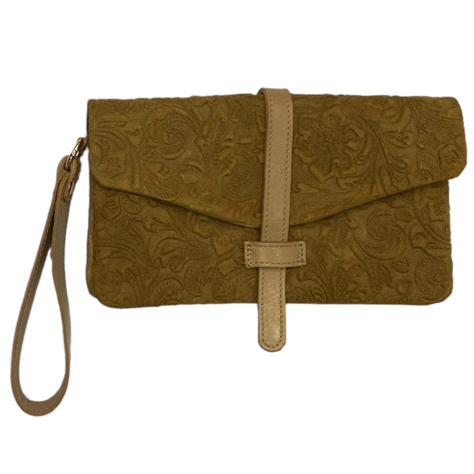 ALINA. CAMEL 3D FLOWER MULTISPACE LEATHER WALLET PURSE
