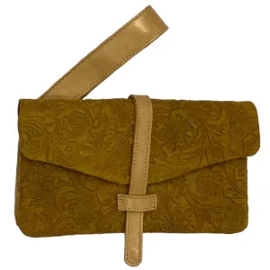 ALINA. CAMEL 3D FLOWER MULTISPACE LEATHER WALLET PURSE