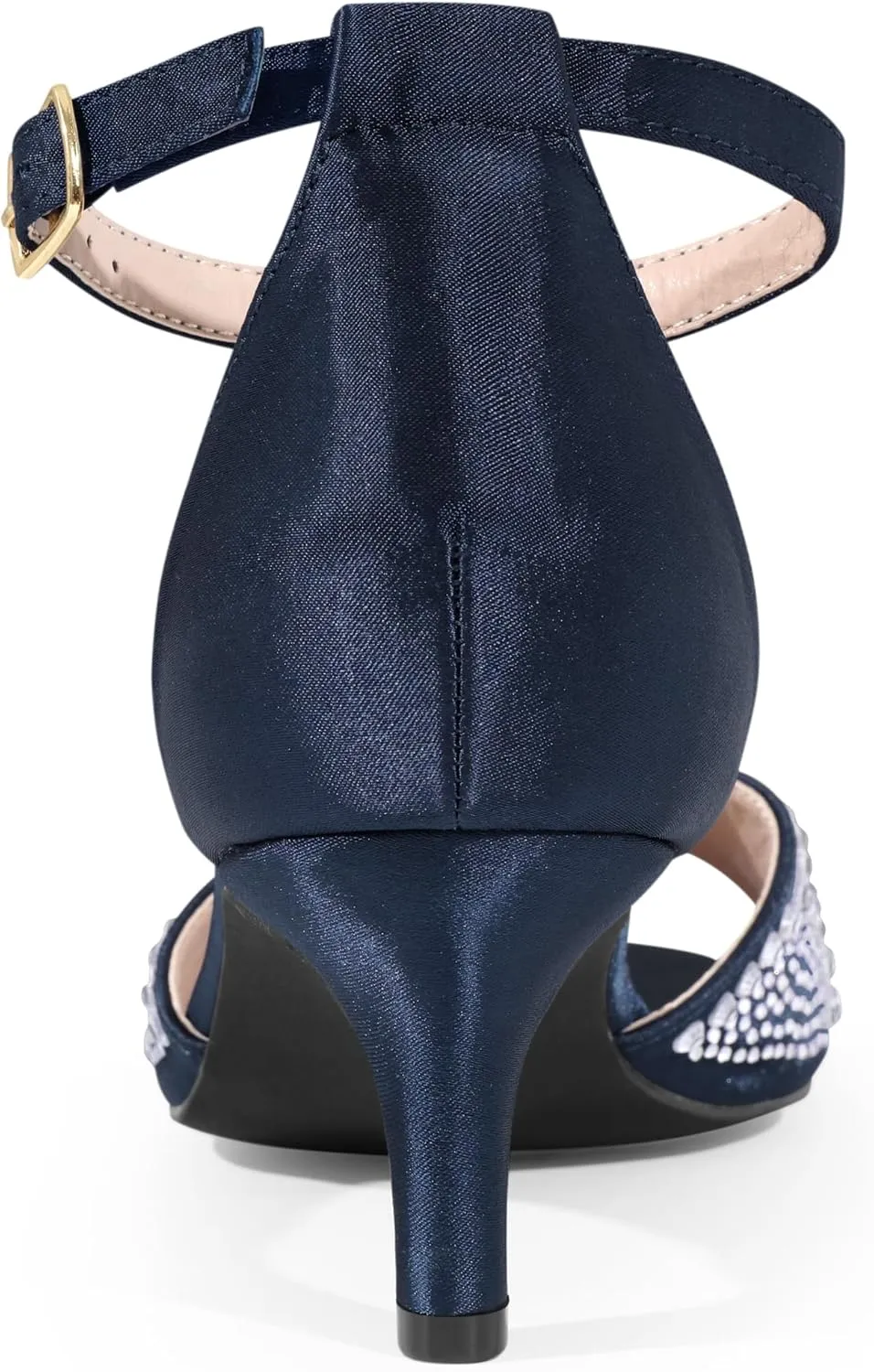 Allegra K Women's Rhinestone Satin Ankle Strap Kitten Heels Sandals