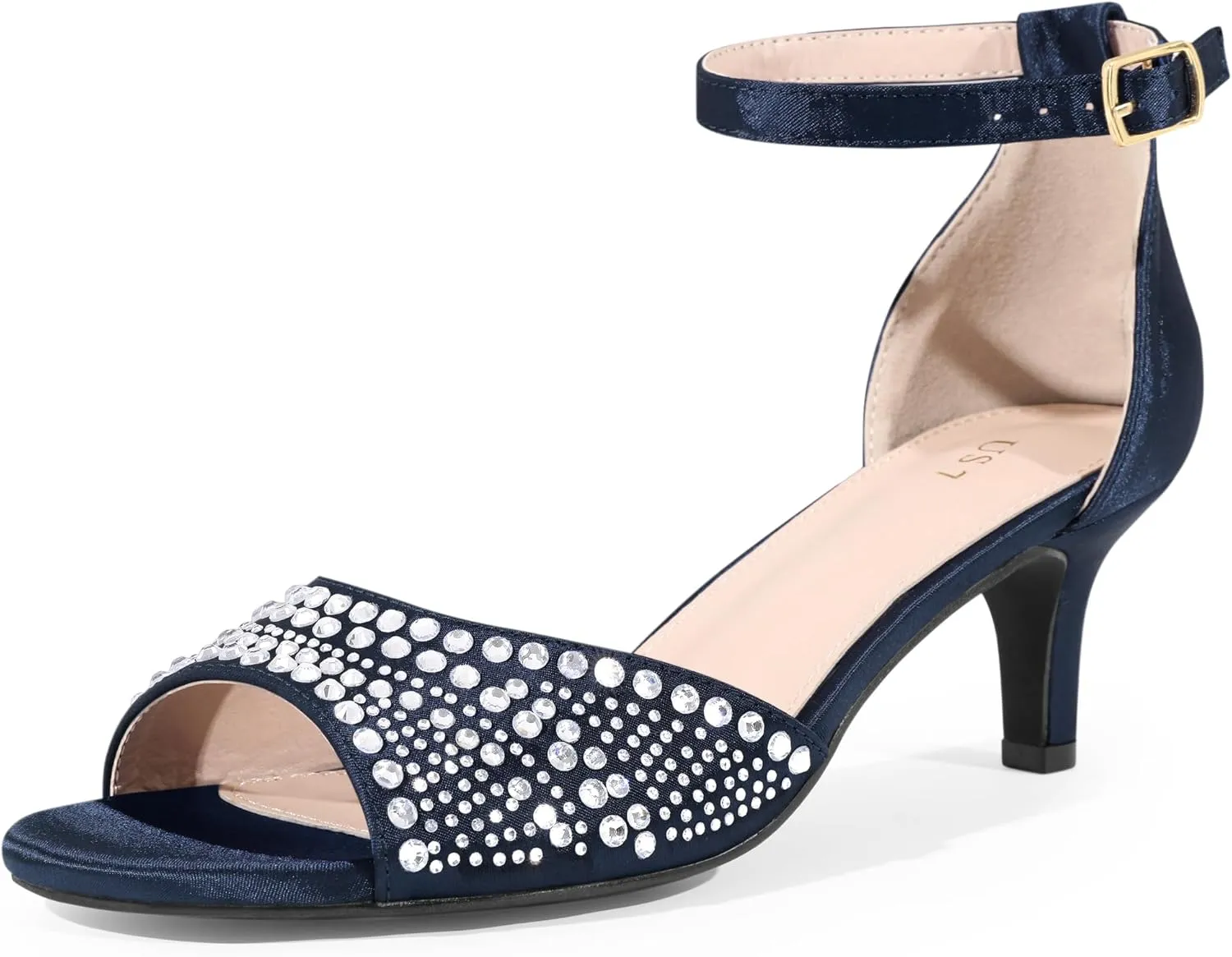 Allegra K Women's Rhinestone Satin Ankle Strap Kitten Heels Sandals